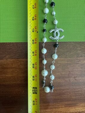 Black and White Beaded CC Drop Necklace